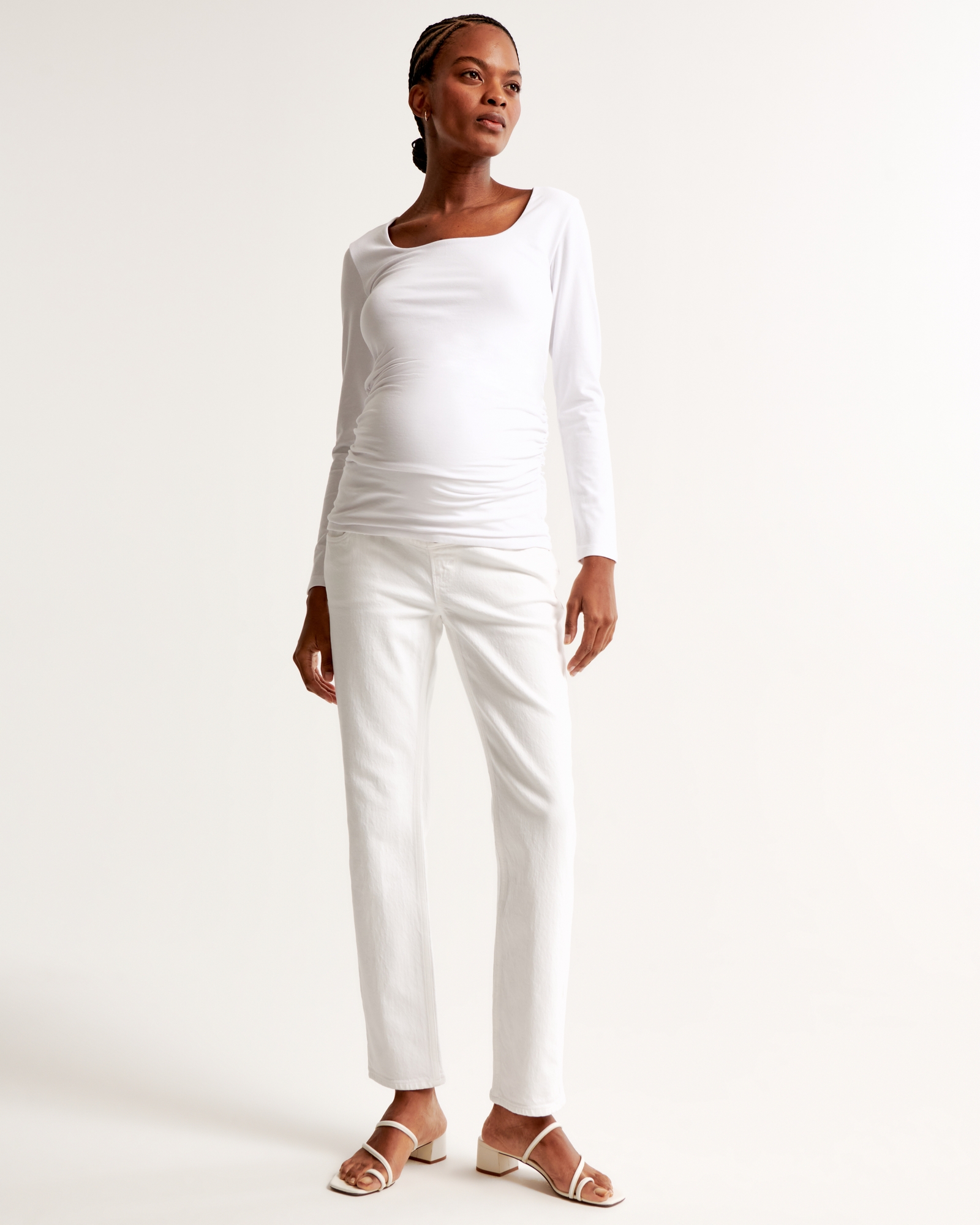 Maternity Long-Sleeve Cotton-Blend Seamless Fabric Top