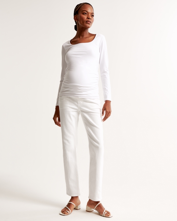 Maternity Long-Sleeve Cotton-Blend Seamless Fabric Top