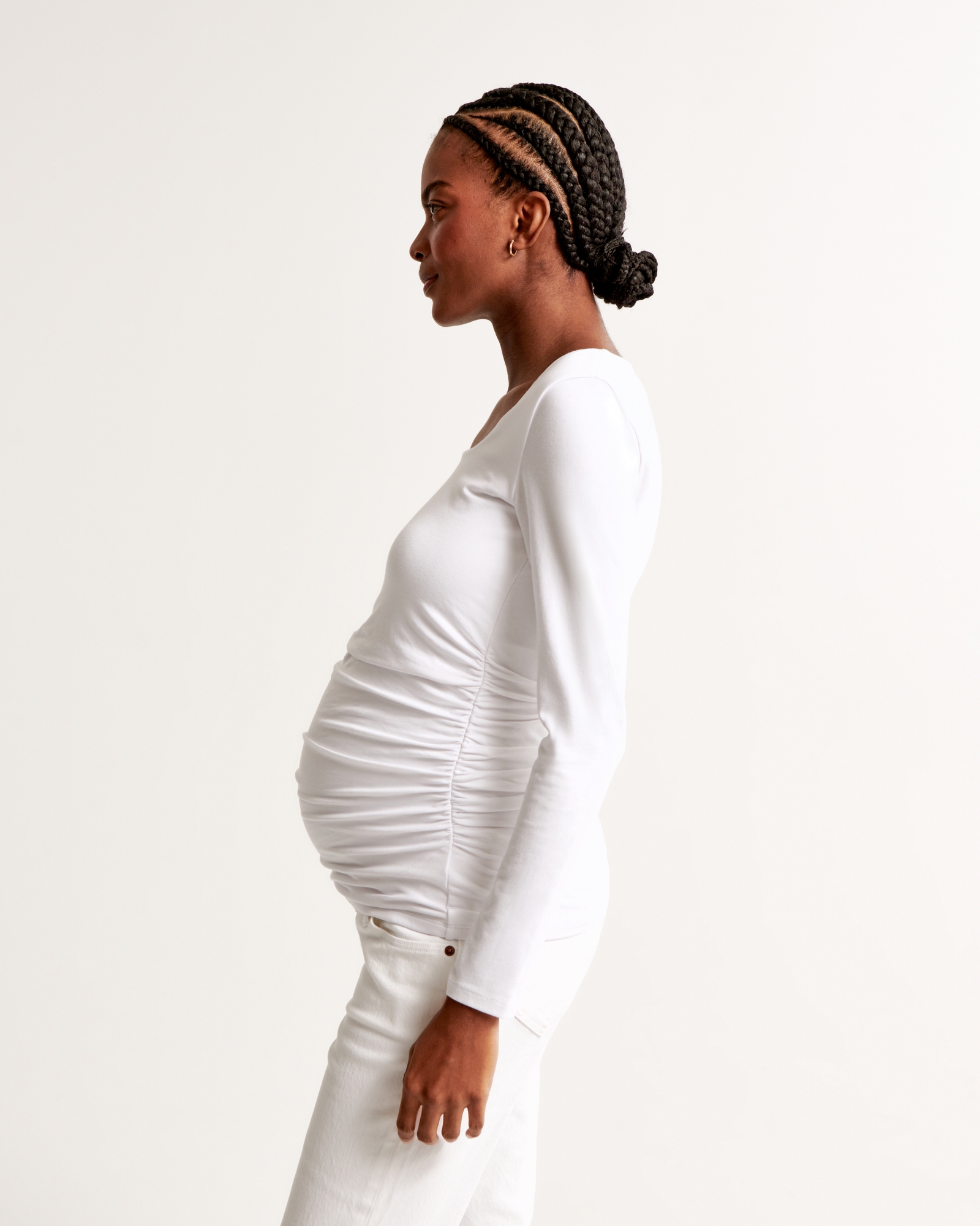 Maternity Long-Sleeve Cotton-Blend Seamless Fabric Top