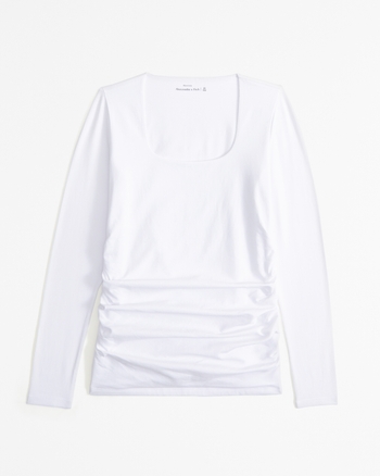 Maternity Long-Sleeve Cotton-Blend Seamless Fabric Top