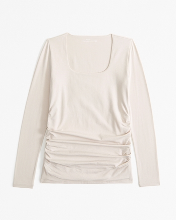 Maternity Long-Sleeve Cotton-Blend Seamless Fabric Top