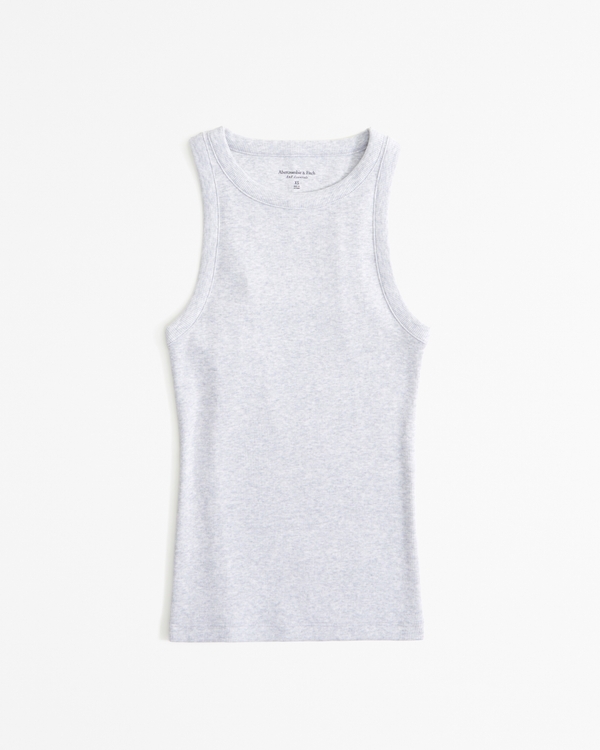 Must-have geribbelde tanktop met hoogsluitende halslijn, Lichtgrijs view 1