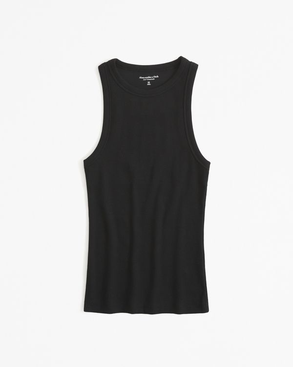 Essential Tuckable High-Neck Rib Tank, Black view 1