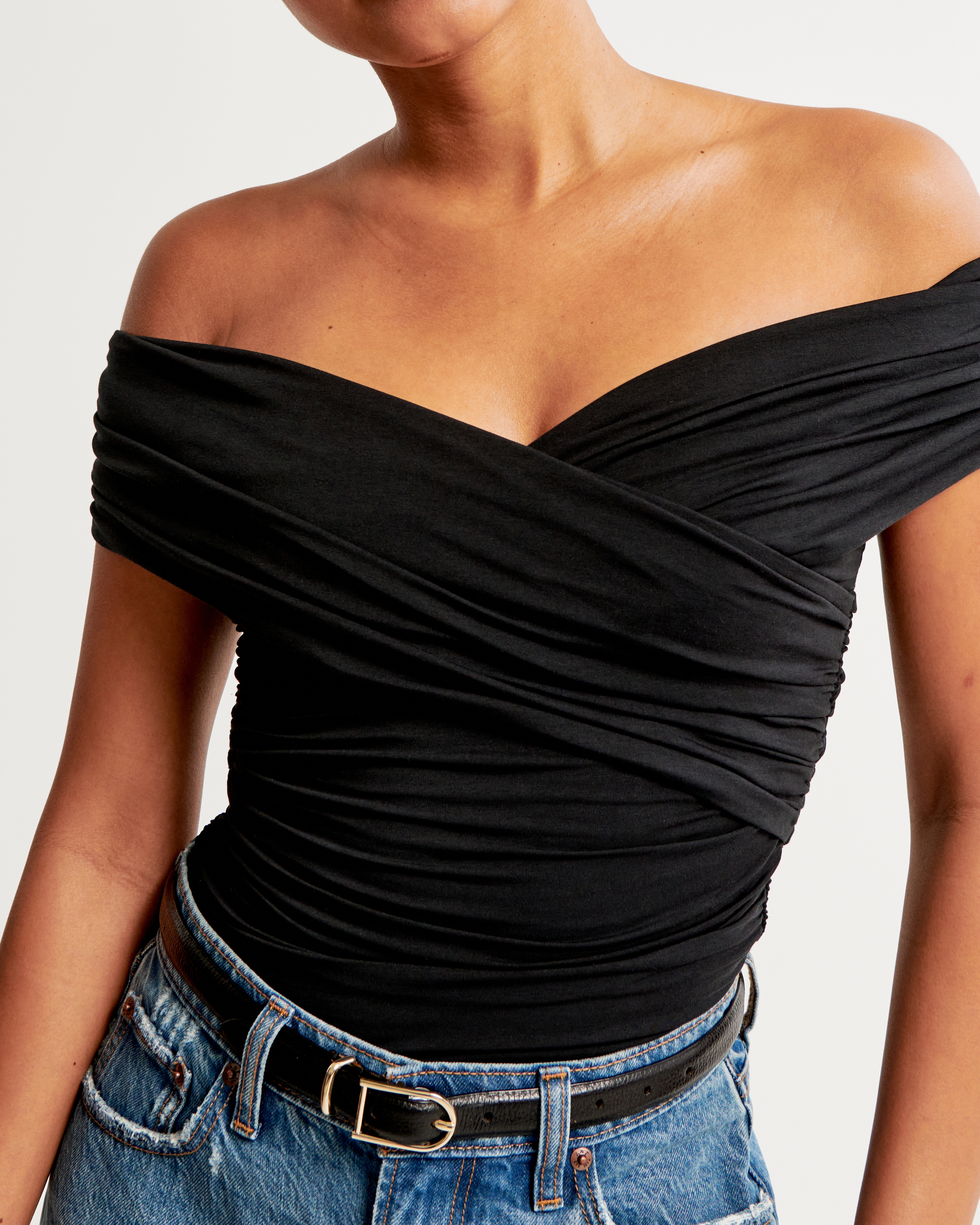 Black off the shoulder wrap top online