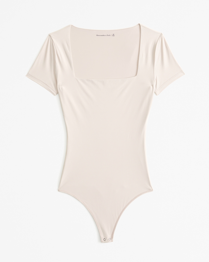 Femme Soft Matte Seamless Short-Sleeve Squareneck Bodysuit, Femme Hauts