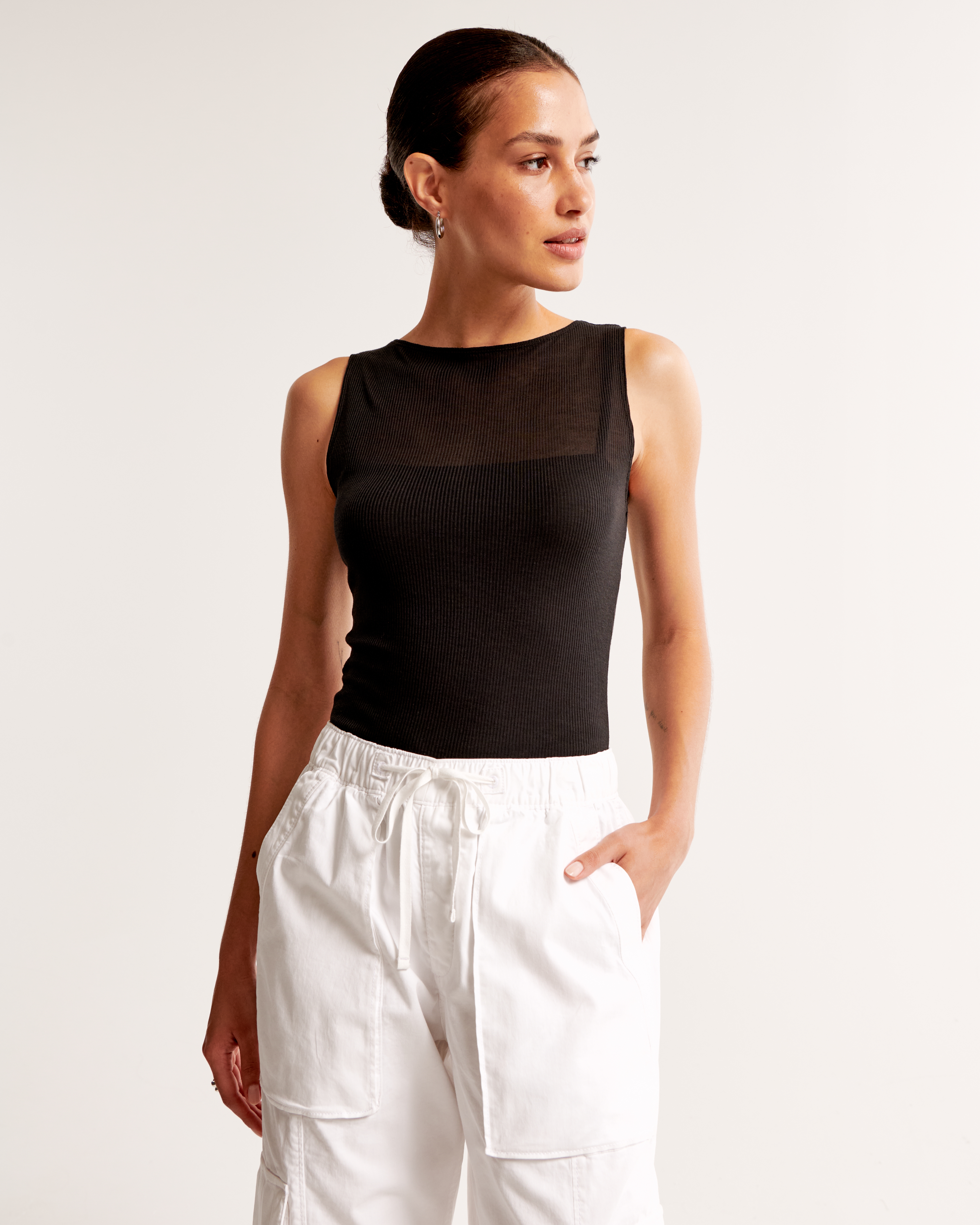 Abercrombie & Fitch Sheer Rib Layered Slash Top | MainPlace Mall