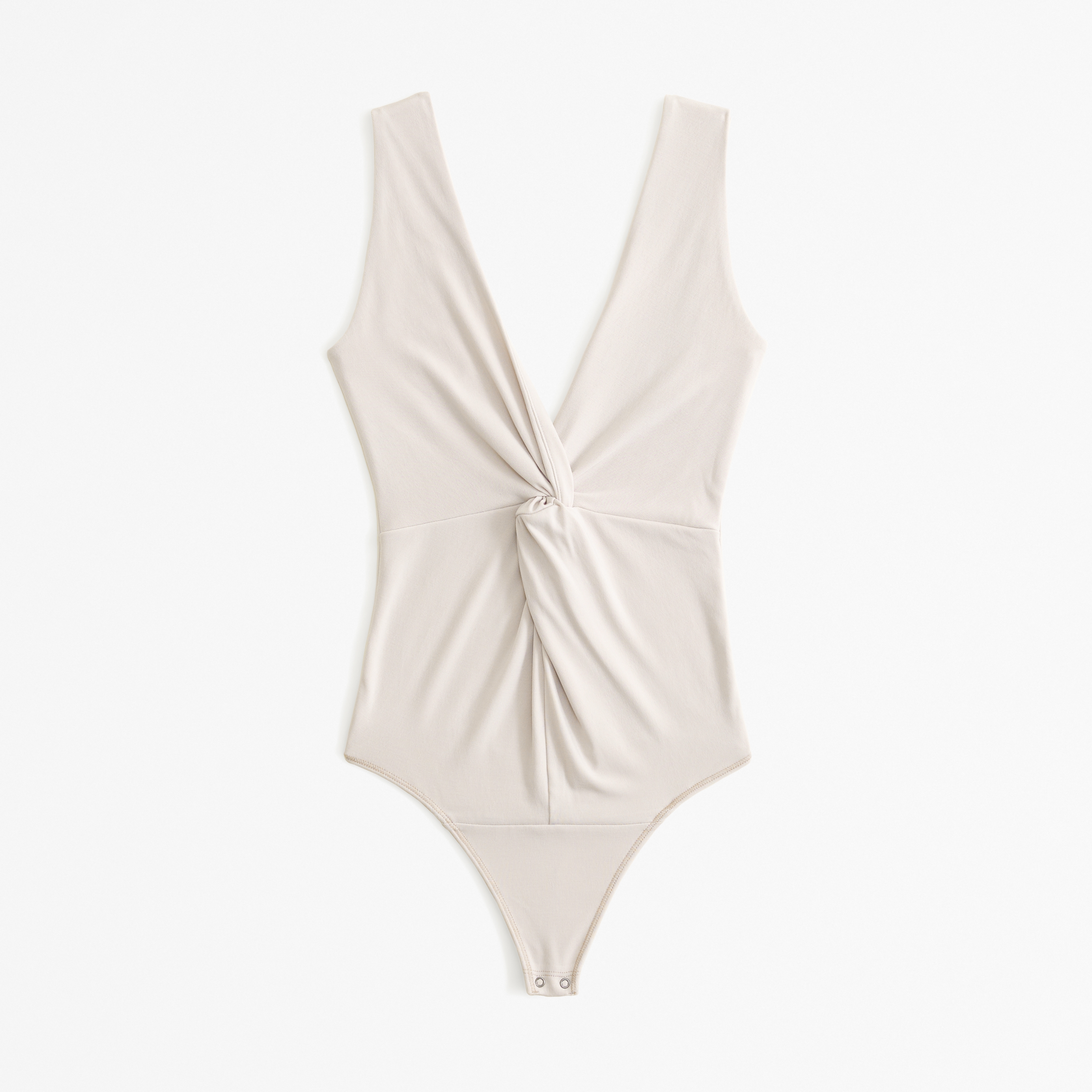 Abercrombie & Fitch Glossy Rib Plunge Twist Bodysuit In Gray