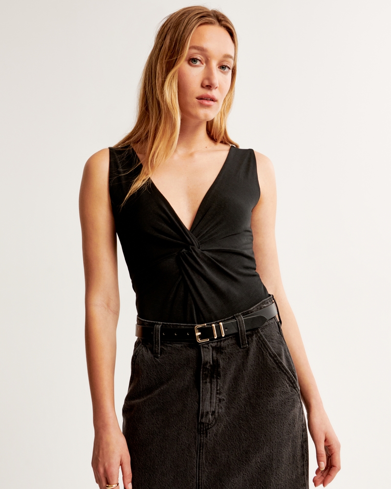 Glossy Rib Plunge Twist Bodysuit
