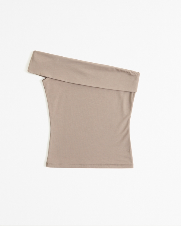 Asymmetrical Cotton-Modal Top, Light Brown