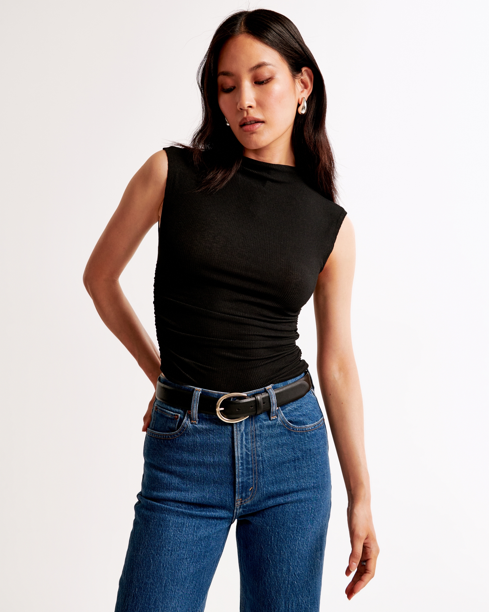 The A&F Paloma Mesh Rib Crepe Top