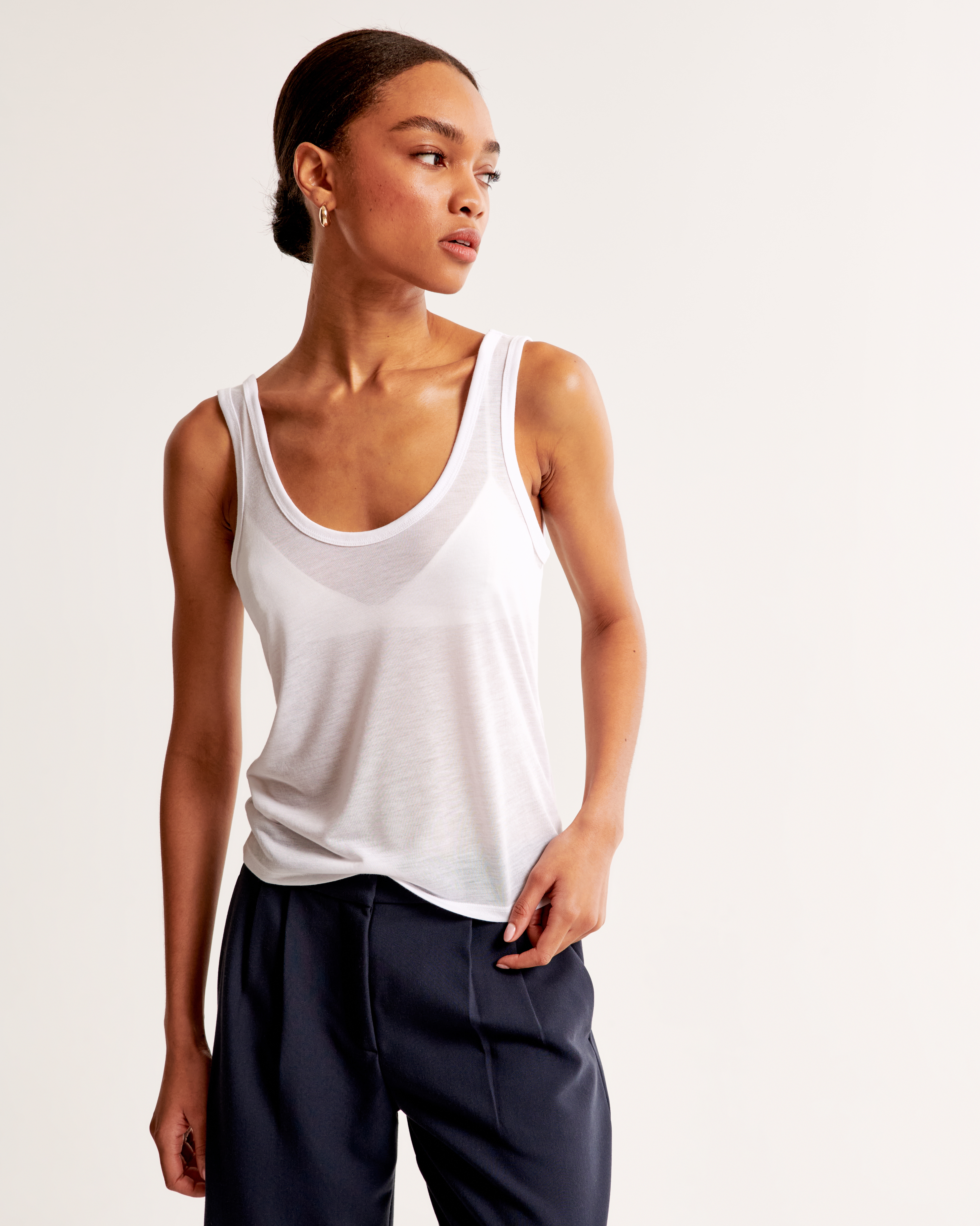 Abercrombie & Fitch Sheer Jersey Scoopneck Tank In White