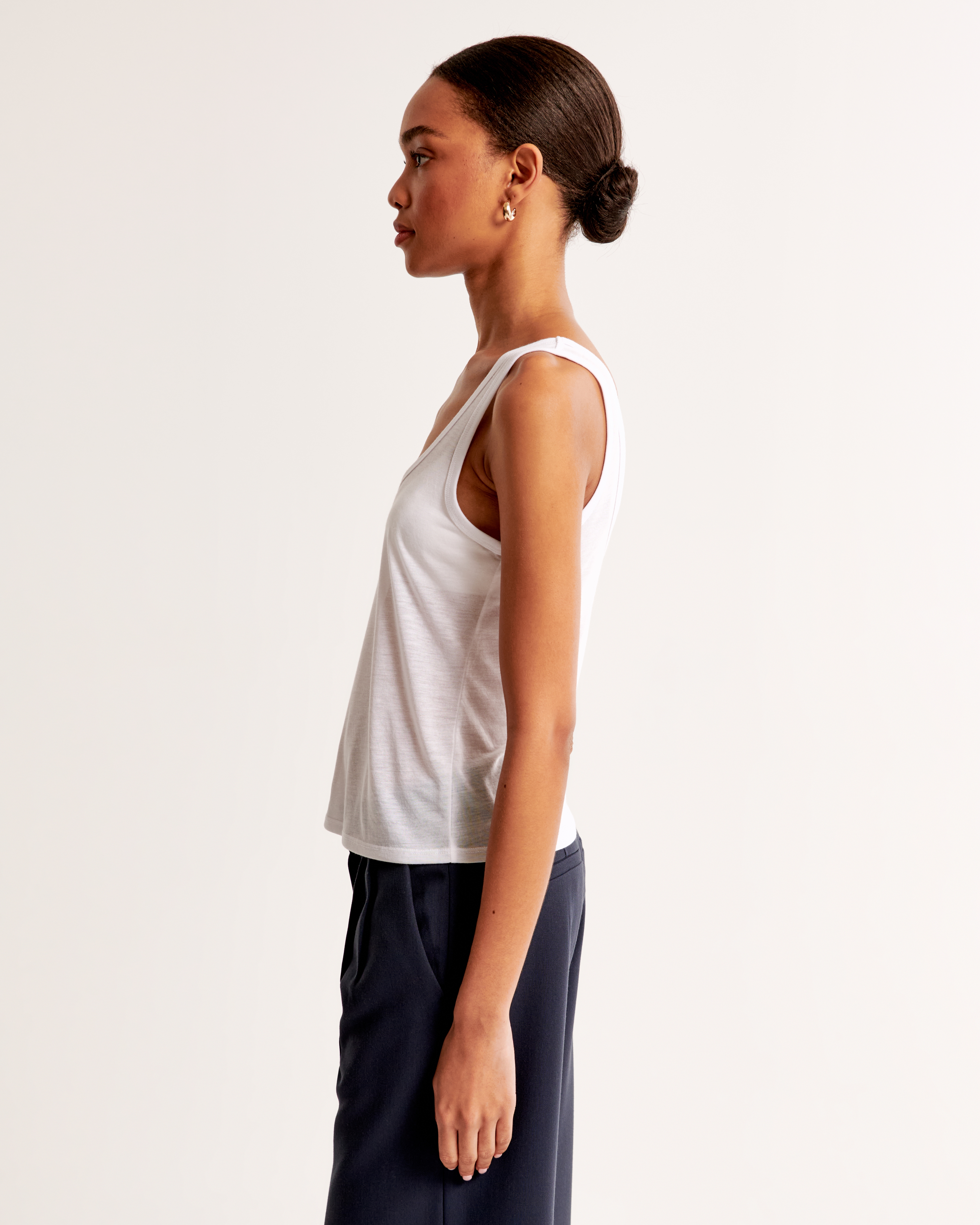 Abercrombie & Fitch Sheer Jersey Scoopneck Tank In White