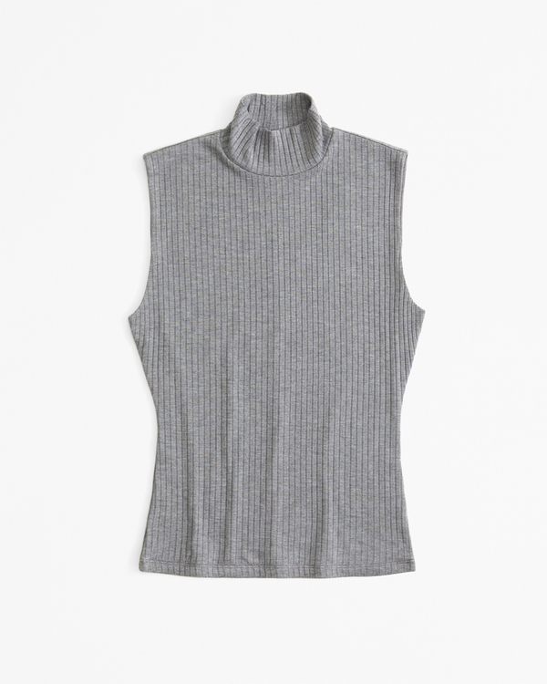 Wide Rib Mockneck Top, Gray