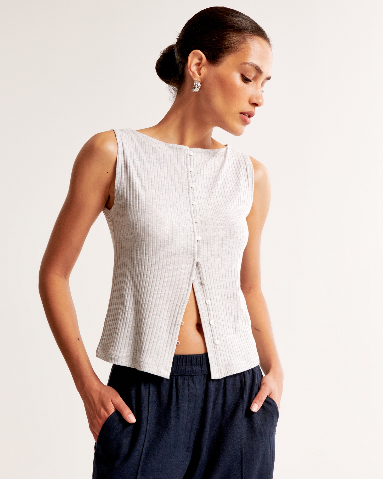 Wide Rib Button-Through Slash Top