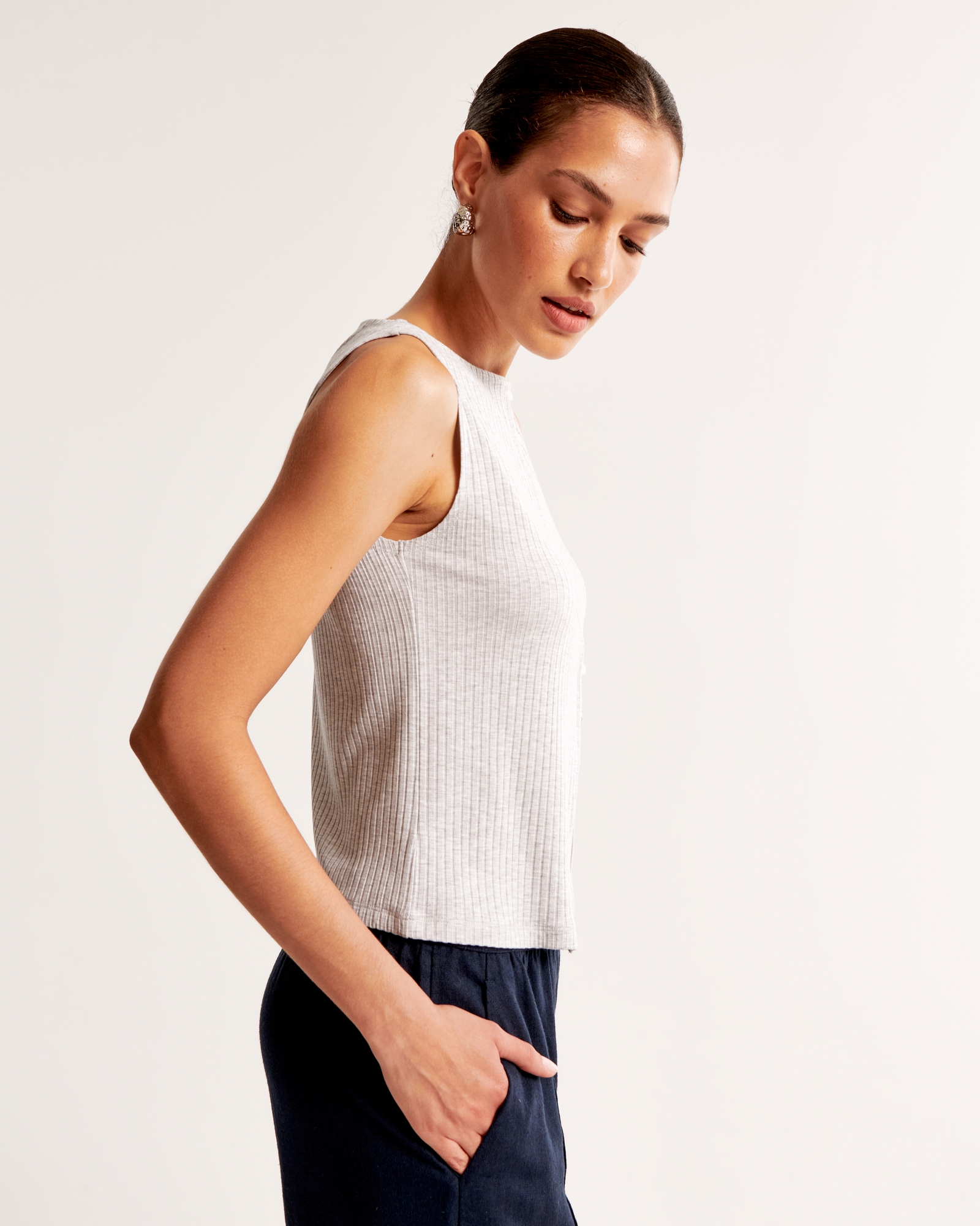 Wide Rib Button-Through Slash Top