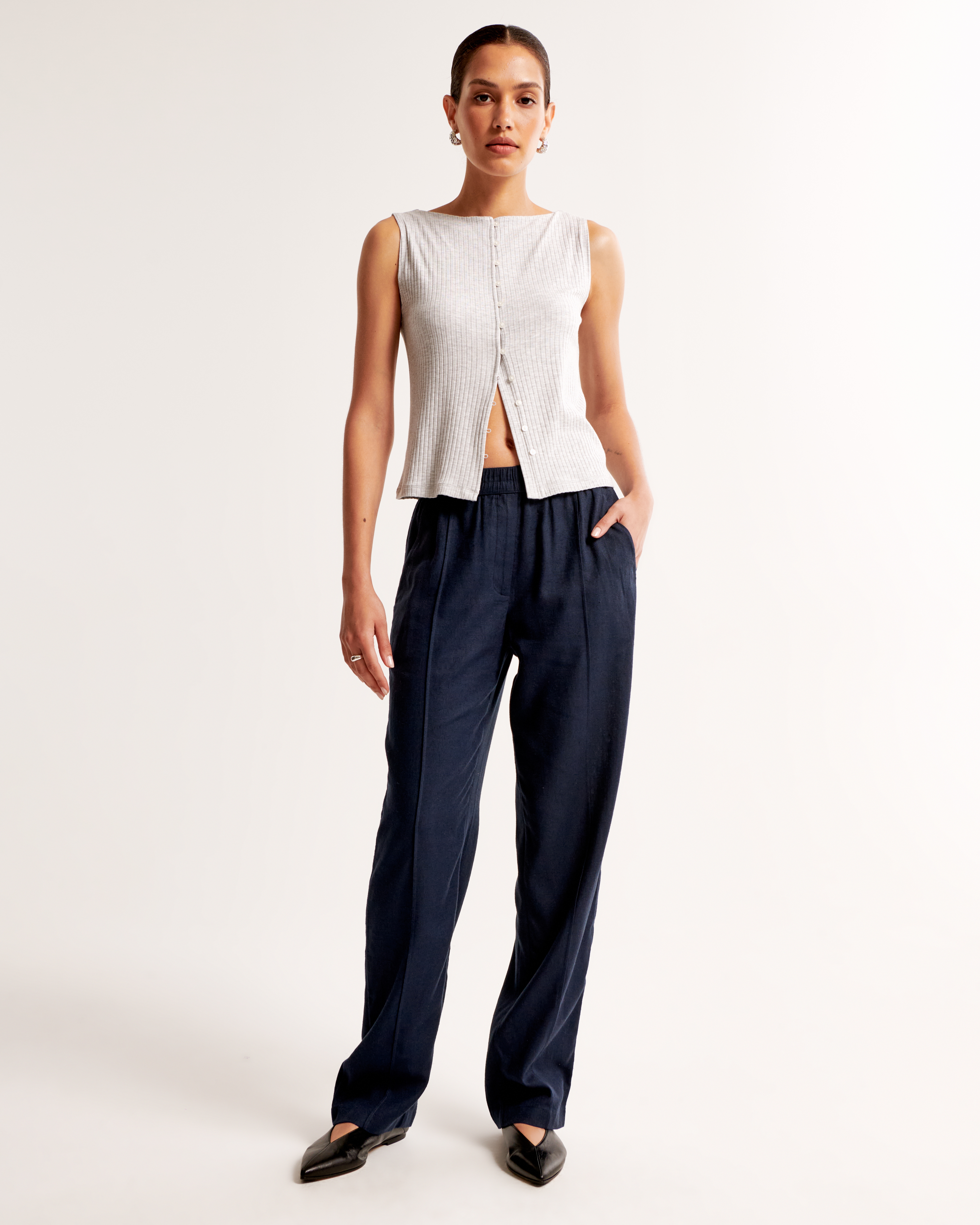 Abercrombie & Fitch Wide Rib Button-Through Slash Top