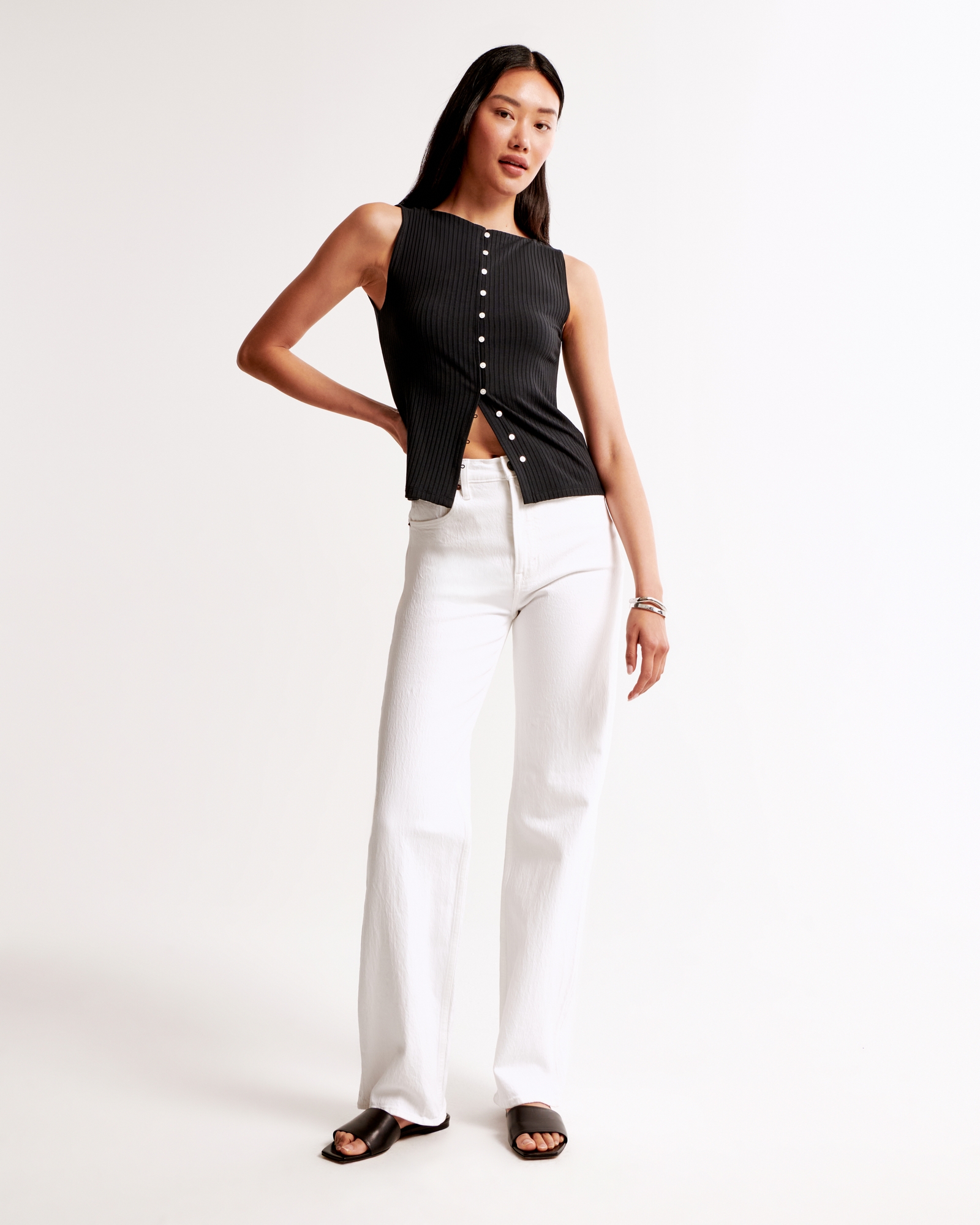 Wide Rib Button-Through Slash Top