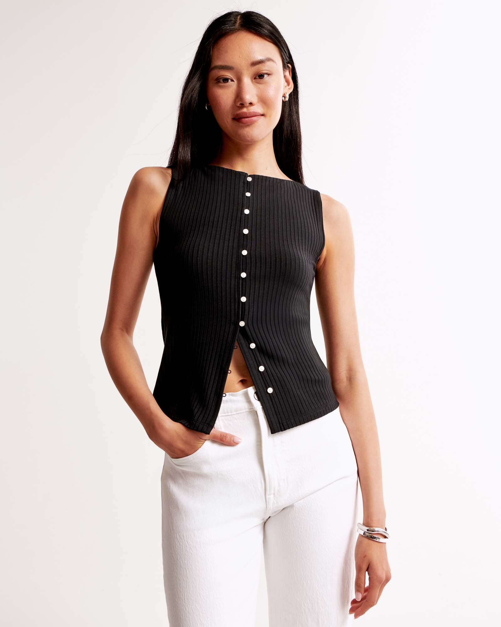 Wide Rib Button-Through Slash Top