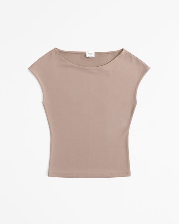 Stretch Crepe Boatneck Top, Taupe Gray