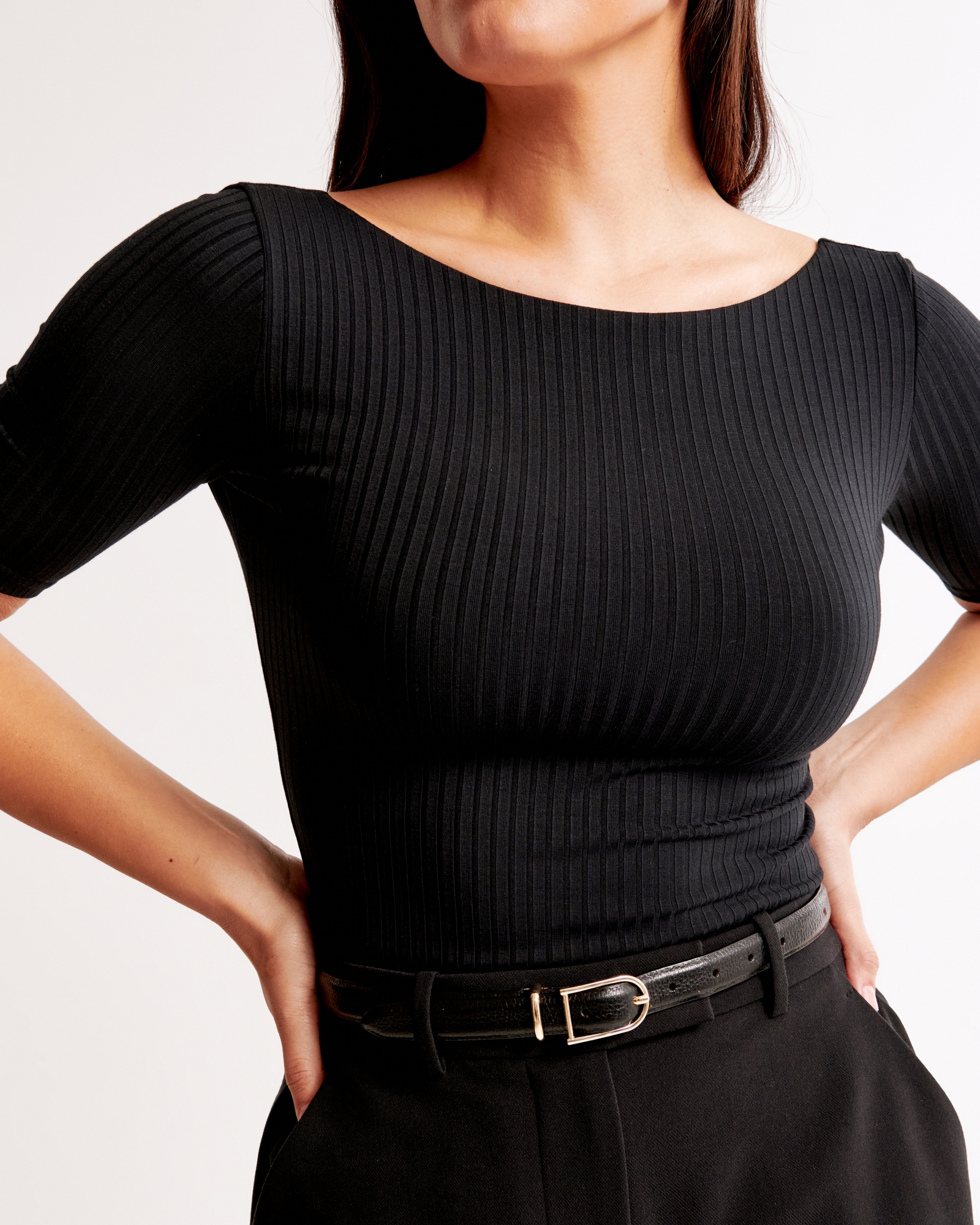 Half-Sleeve Wide Rib Boatneck Top