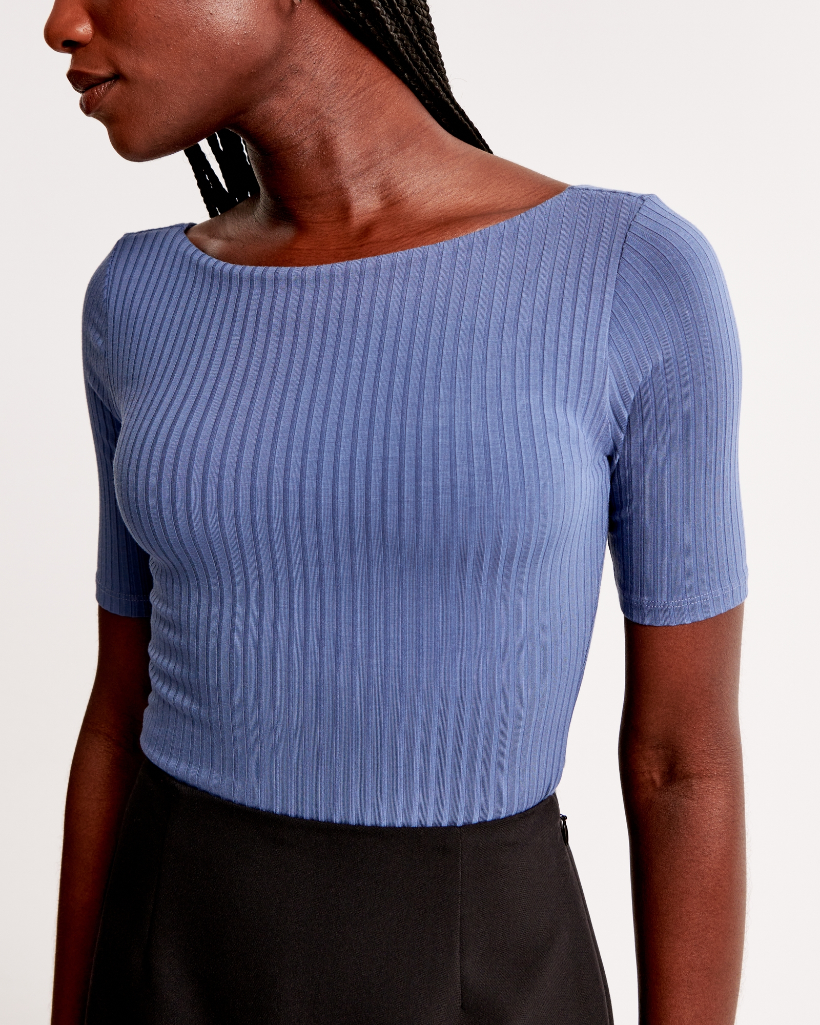 Half-Sleeve Wide Rib Boatneck Top