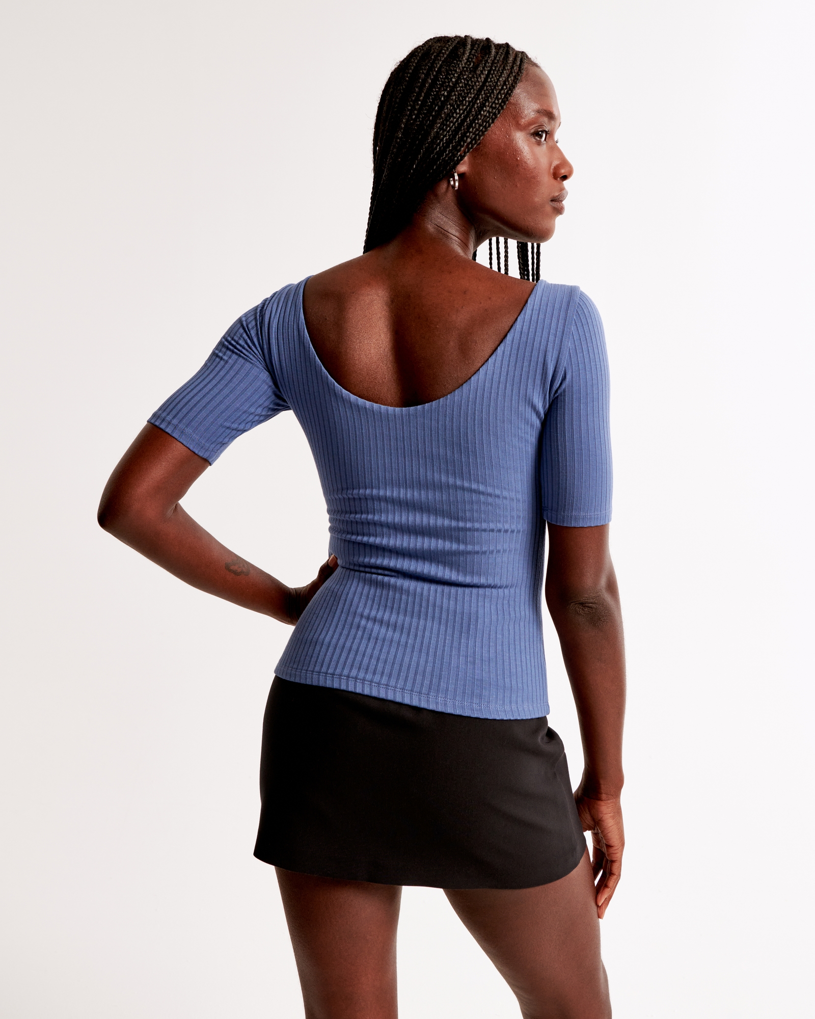 Half-Sleeve Wide Rib Boatneck Top