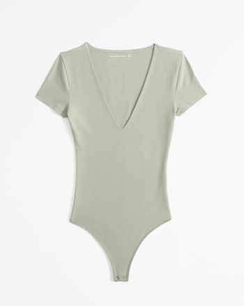 V-Neck Solid Cotton Bodysuit For Women