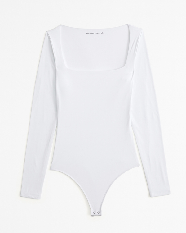 Soft Matte Seamless Long-Sleeve Squareneck Bodysuit, White