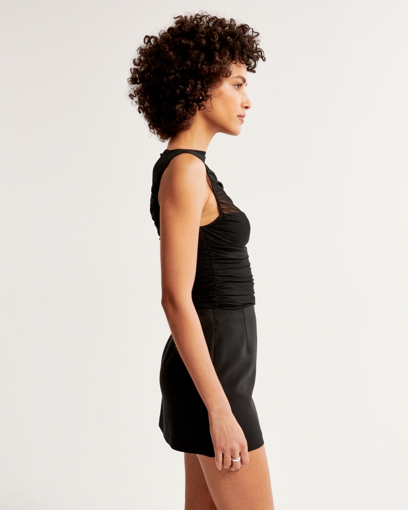 Mesh Ruched Slash Top