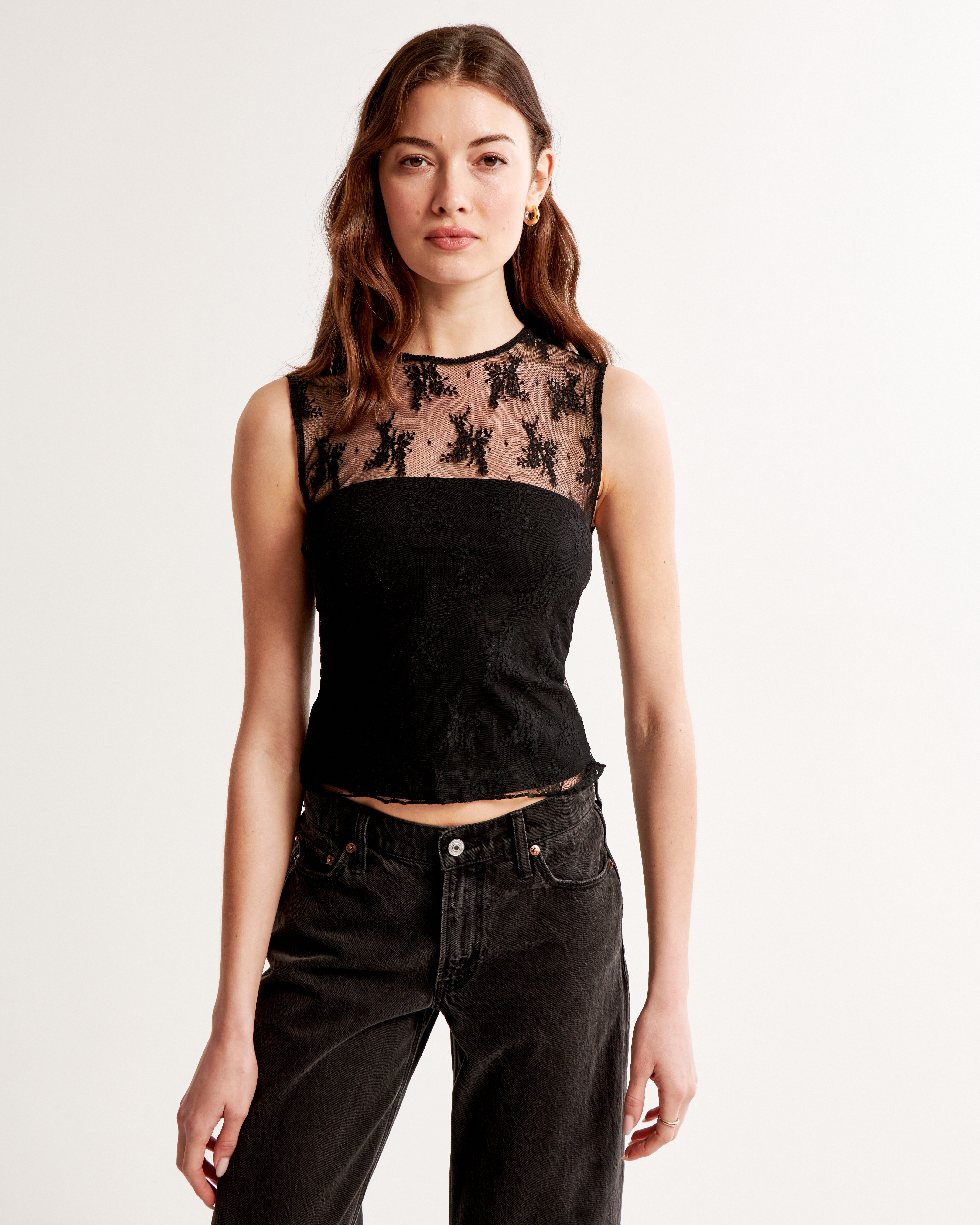 Abercrombie & Fitch Lace Shell Top In Black