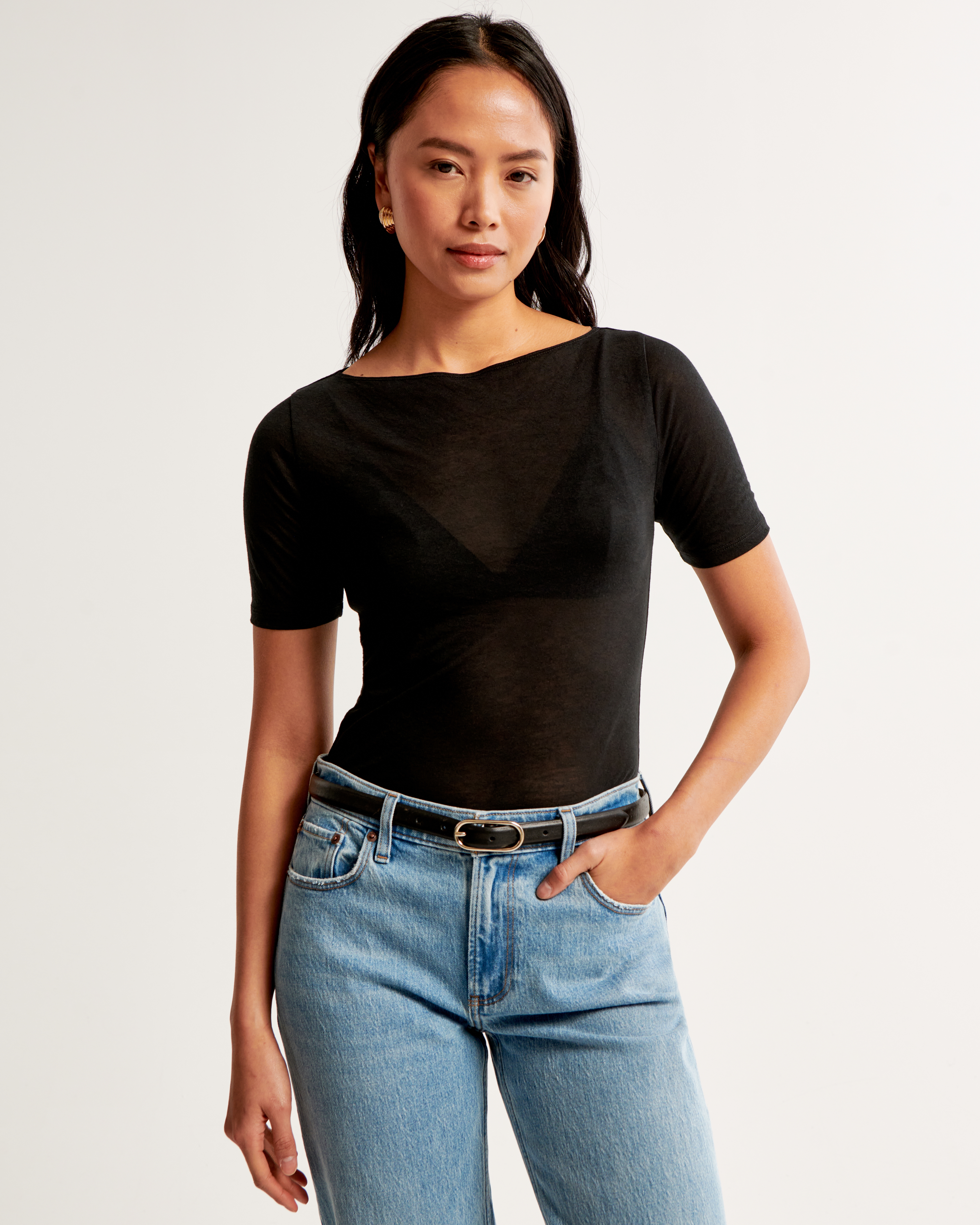 Женские топы Abercrombie & Fitch Sheer Half-Sleeve Slash Top — фото 3