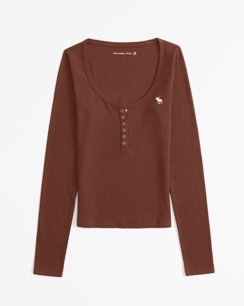 Abercrombie & Fitch アイコン ヘンリー長袖Tシャツ Women's Long-Sleeve Rib Icon Henley | Women's Clearance