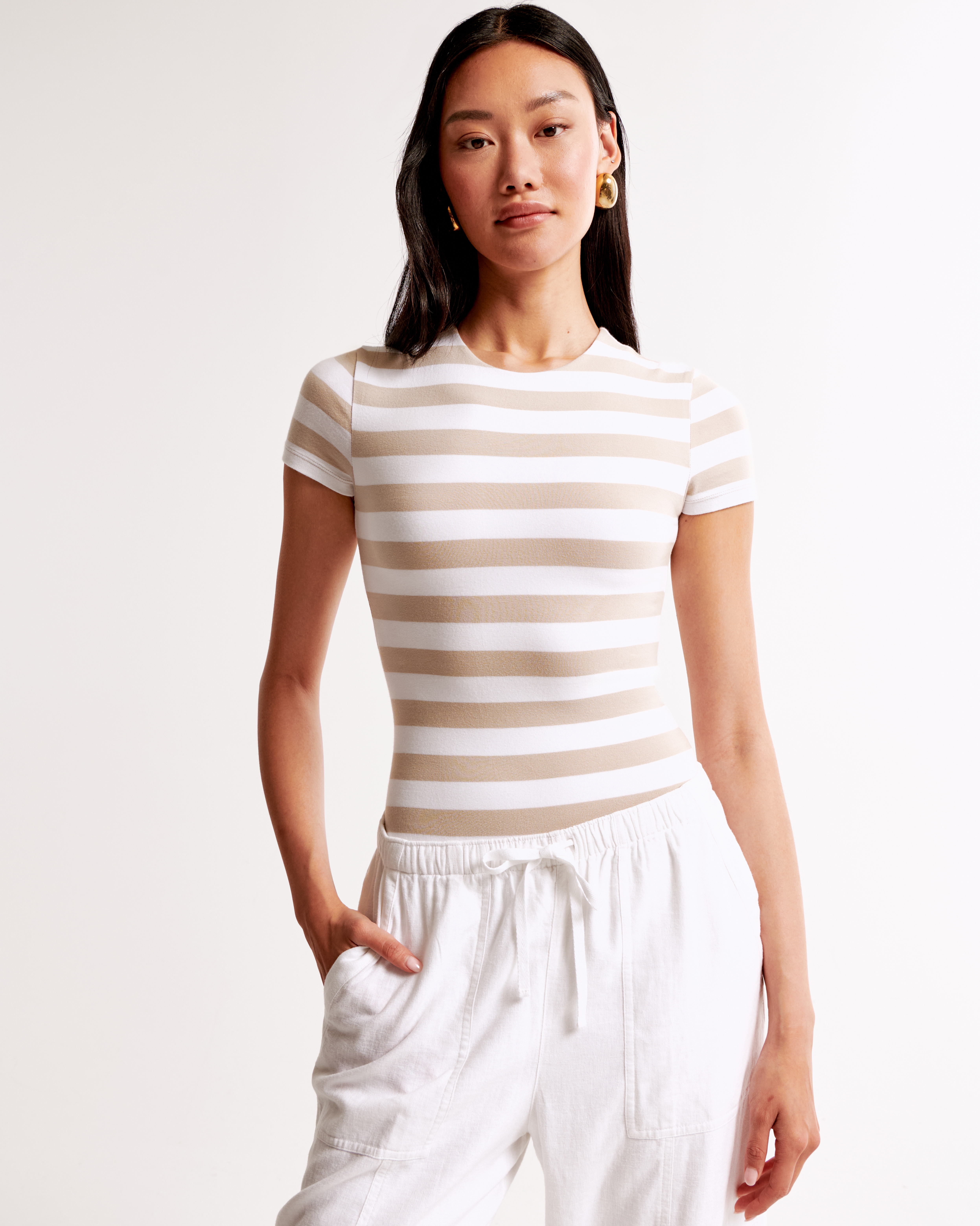 Abercrombie & Fitch Cotton-blend Seamless Fabric Tee Bodysuit In Brown