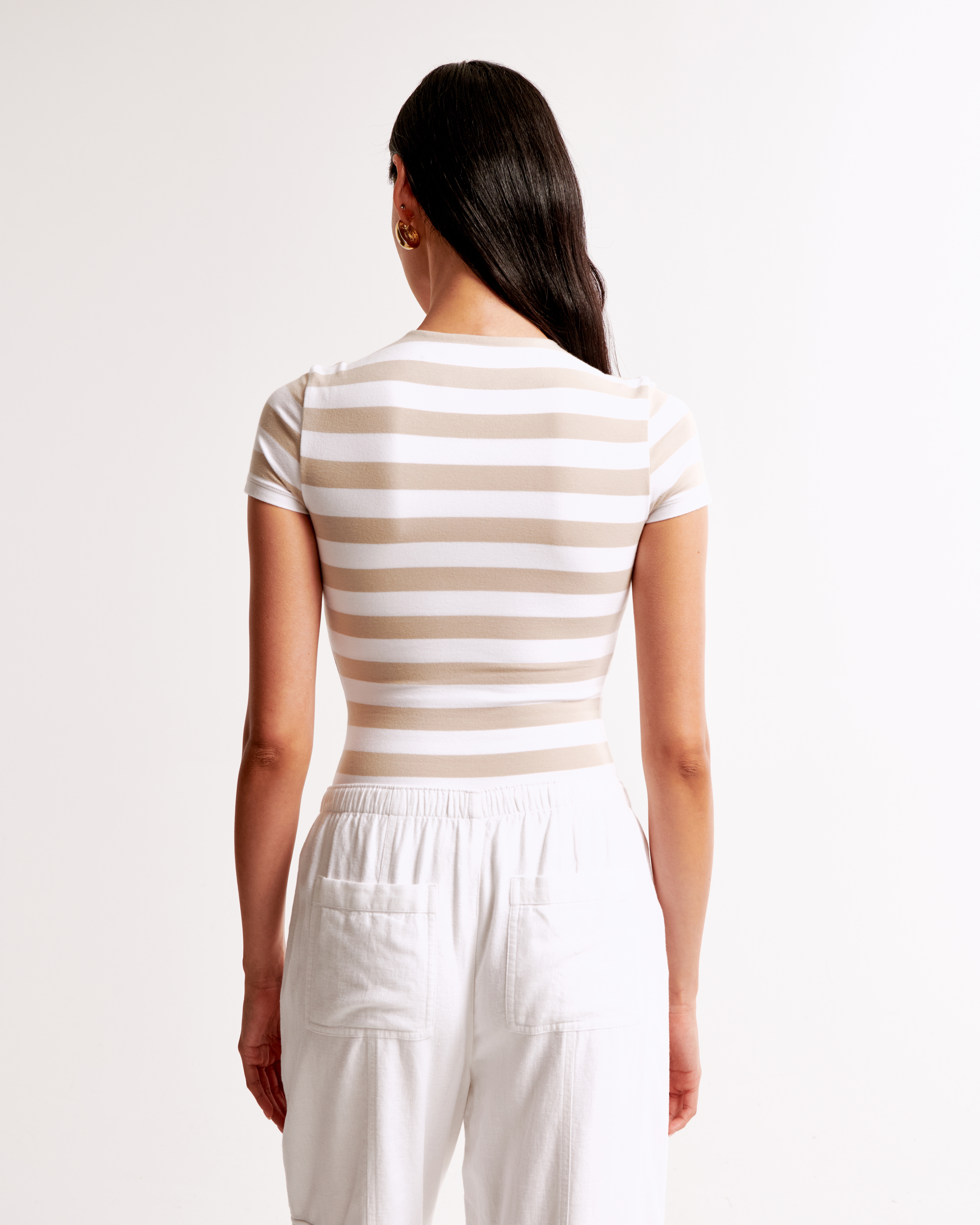 Abercrombie & Fitch Cotton-blend Seamless Fabric Tee Bodysuit In Brown