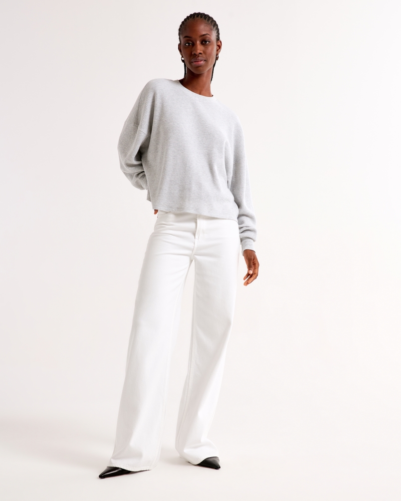 Long-Sleeve Oversized Dolman Waffle Tee