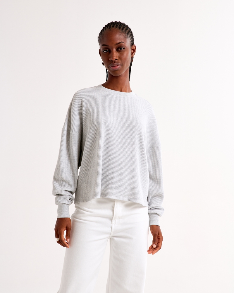 Long-Sleeve Oversized Dolman Waffle Tee