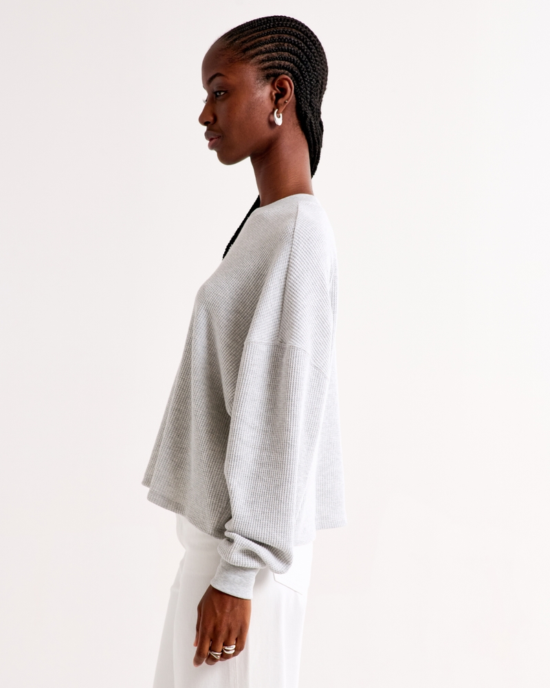 Long-Sleeve Oversized Dolman Waffle Tee