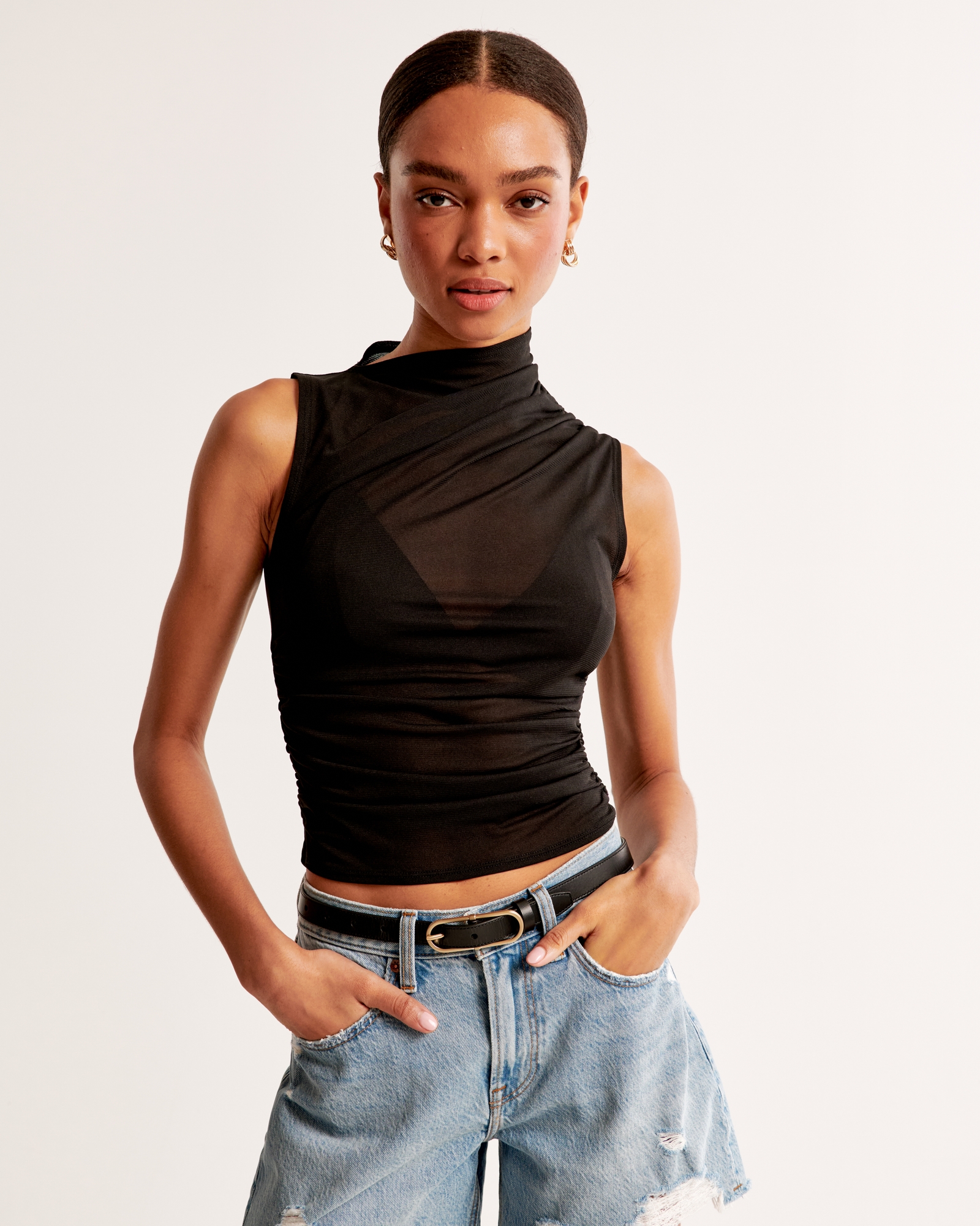 Mesh Draped Crew Top