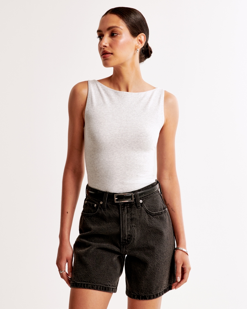 Cotton-Blend Seamless Fabric Boatneck Top
