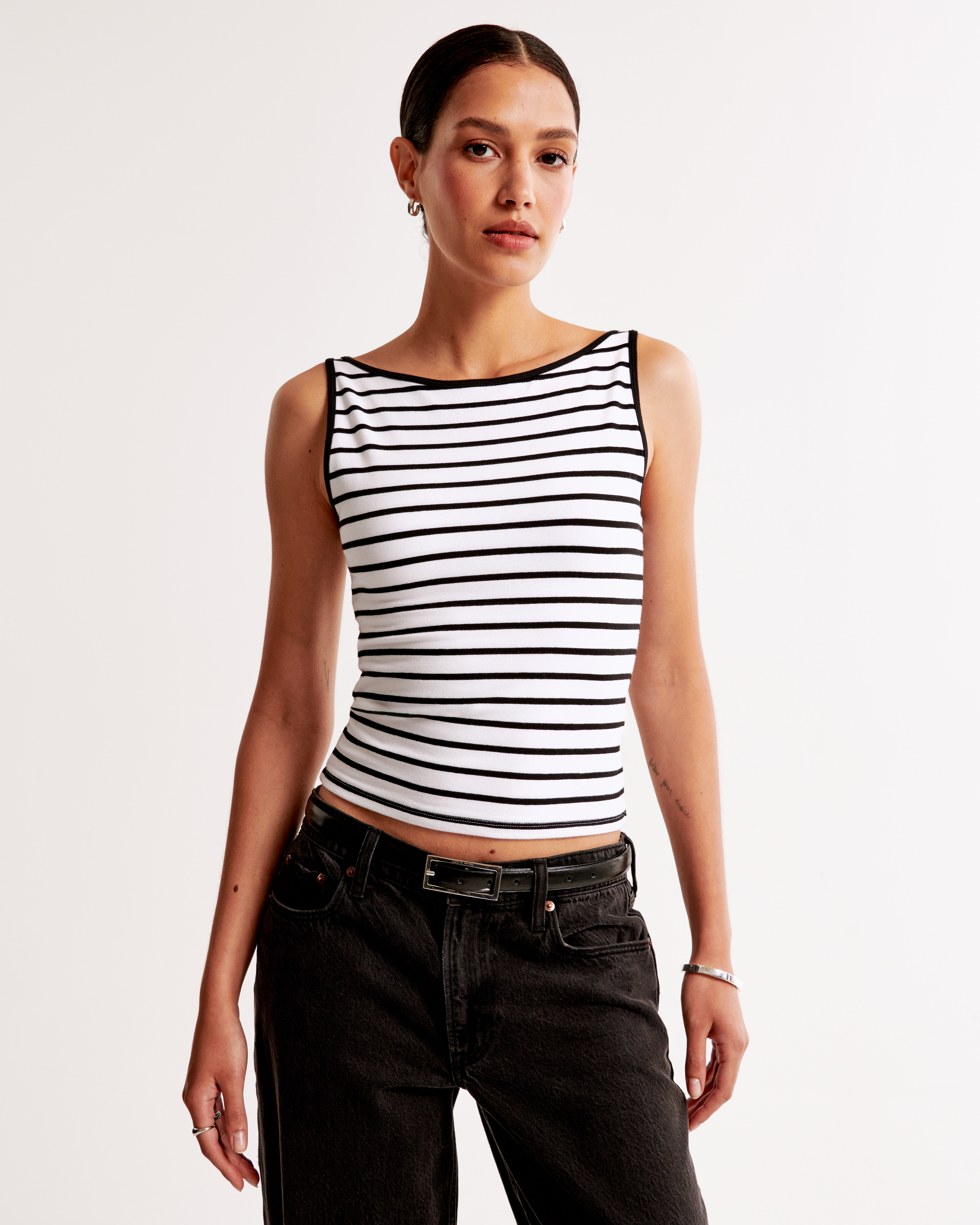 Women's Cotton-Blend Seamless Fabric Boatneck Top | Women's