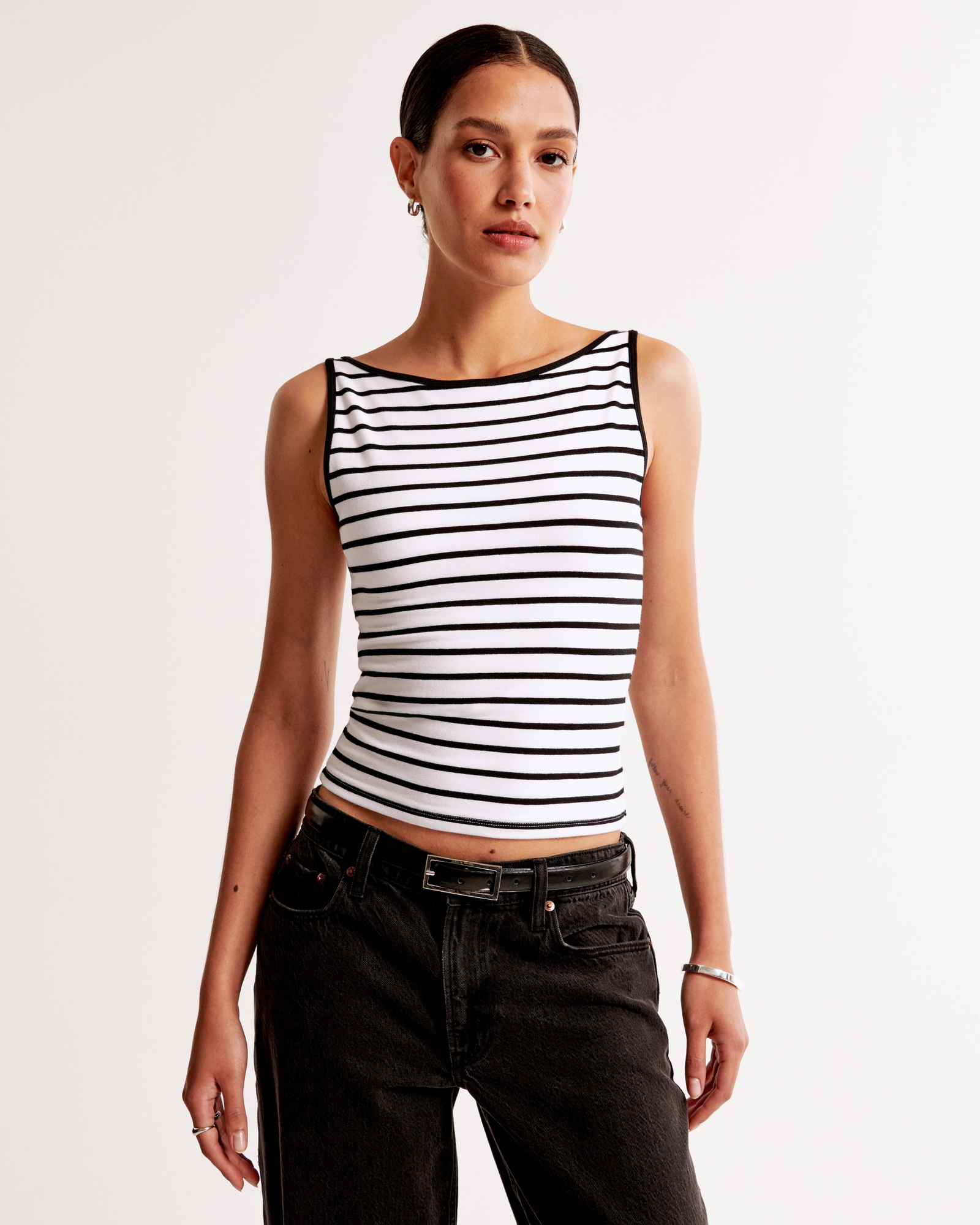 Cotton-Blend Seamless Fabric Boatneck Top