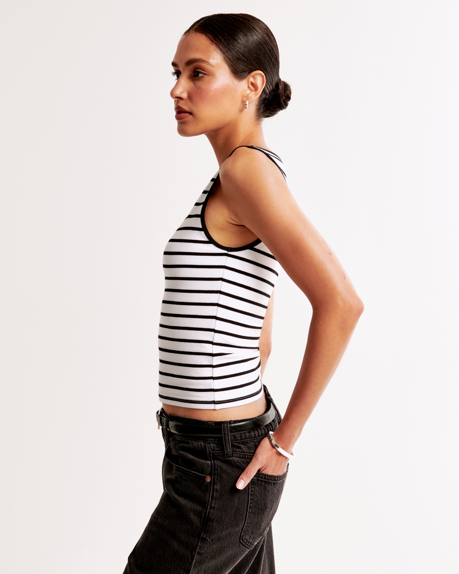 Cotton-Blend Seamless Fabric Boatneck Top