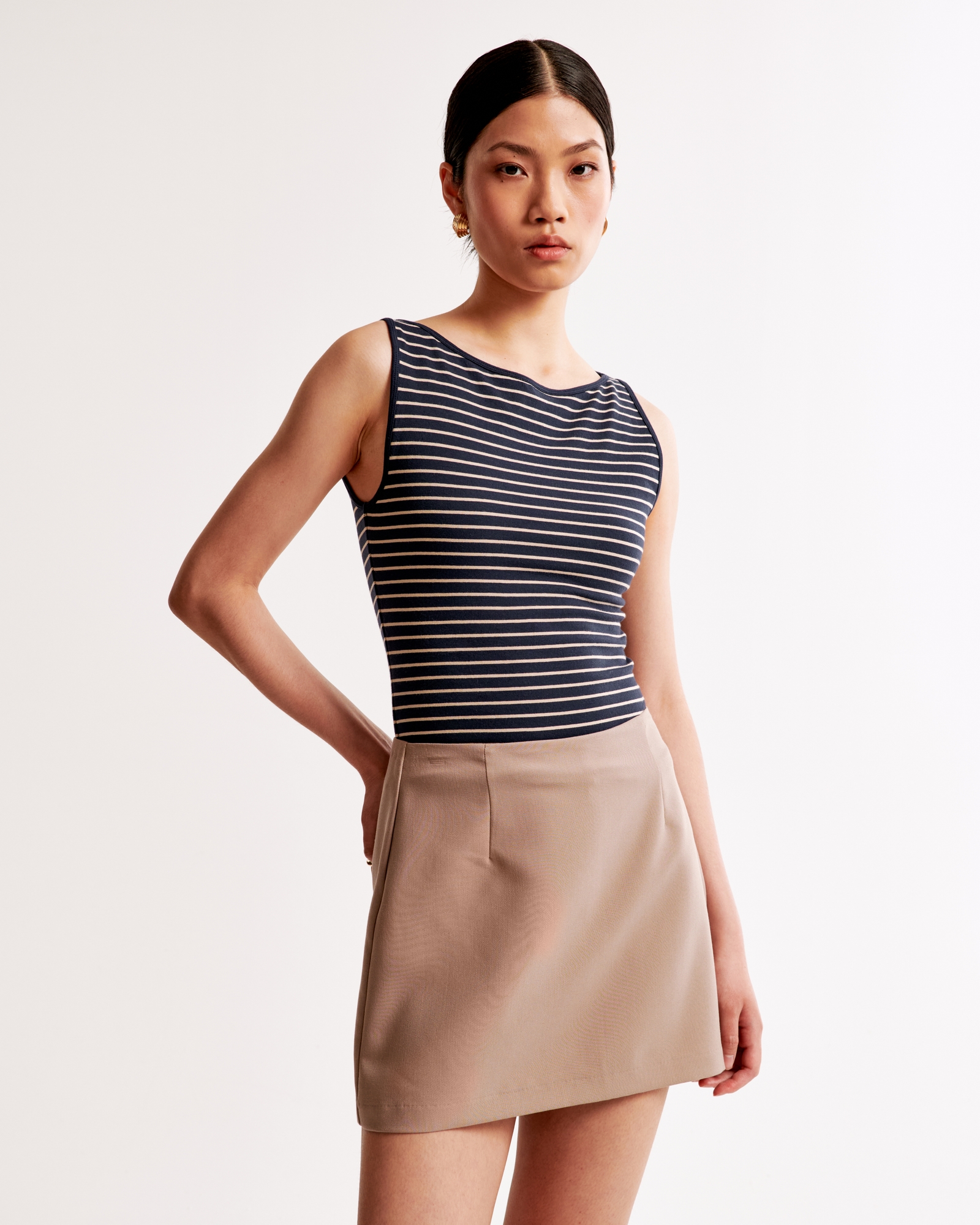 Cotton-Blend Seamless Fabric Boatneck Top