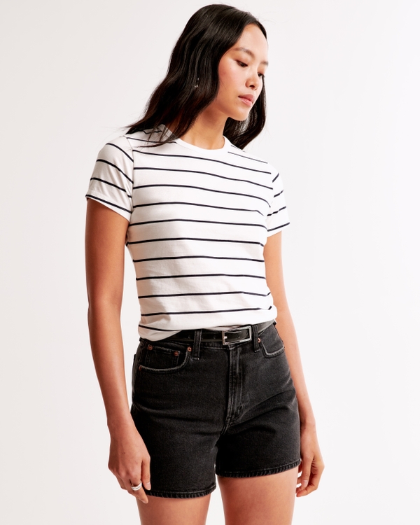 Essential Polished Body-Skimming Tee, White Stripe view 1