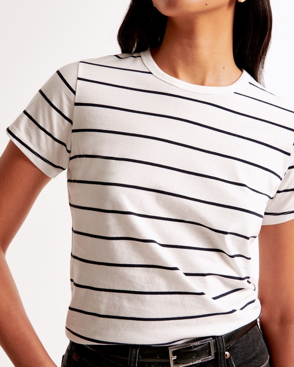 Essential Polished Body-Skimming Tee, White Stripe view 2