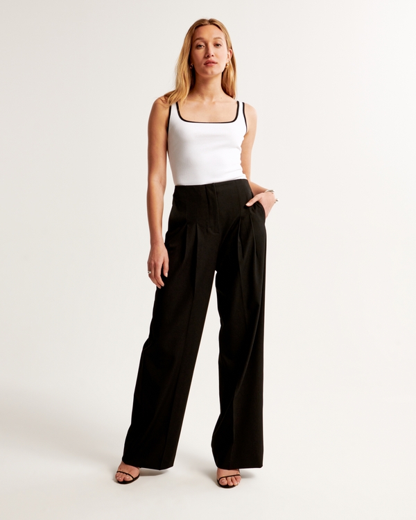 Essential Tuckable Squareneck Rib Tank, White And Black view 1