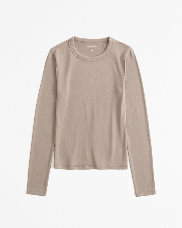 Long-Sleeve Cozy Lounge Knit Top, Taupe Gray