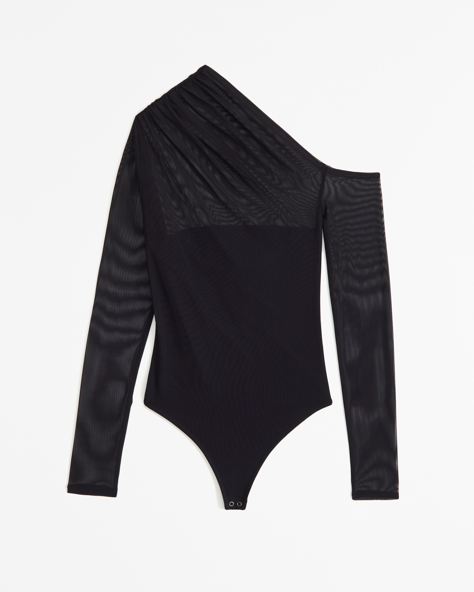 Long-Sleeve Lurex Mesh Asymmetrical Bodysuit