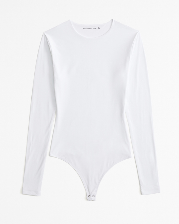 Soft Matte Seamless Long-Sleeve Crew Bodysuit, White