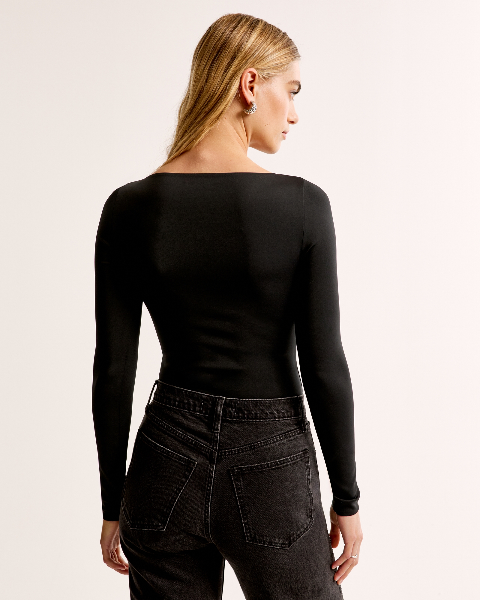 Long-Sleeve Sculpt Matte Fabric Slash Bodysuit